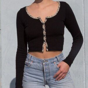 Brandy Melville Cardigan zelly cheetah top womens Black (one size) y2k casual